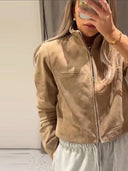 Lyn Suede Jacket with Stand Collar