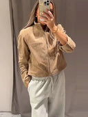 Lyn Suede Jacket with Stand Collar