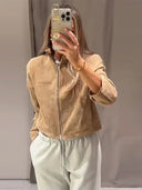 Lyn Suede Jacket with Stand Collar