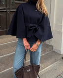Marianne High-Neck Belted Cape Jacket