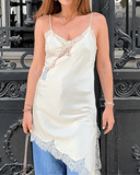 Pia Asymmetric Satin Lace Cocktail Dress