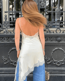 Pia Asymmetric Satin Lace Cocktail Dress